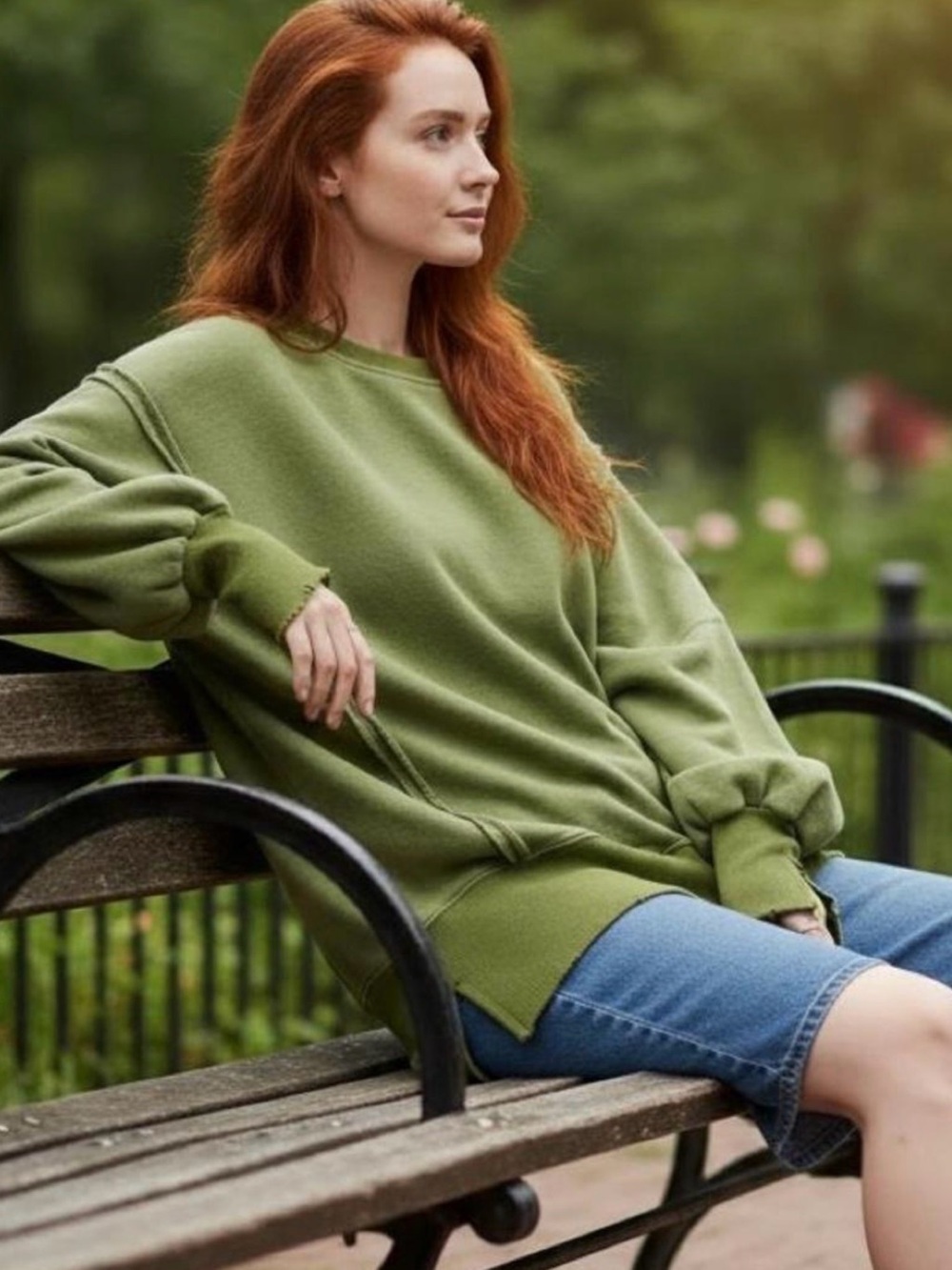 We The Free Camden Sweatshirt in Green Goddess size L